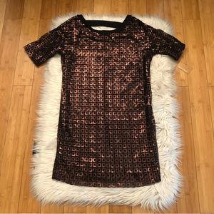 Ellen Tracy Square Sequin Metallic Party Cut Out Bronze Party Mini Dress XS
